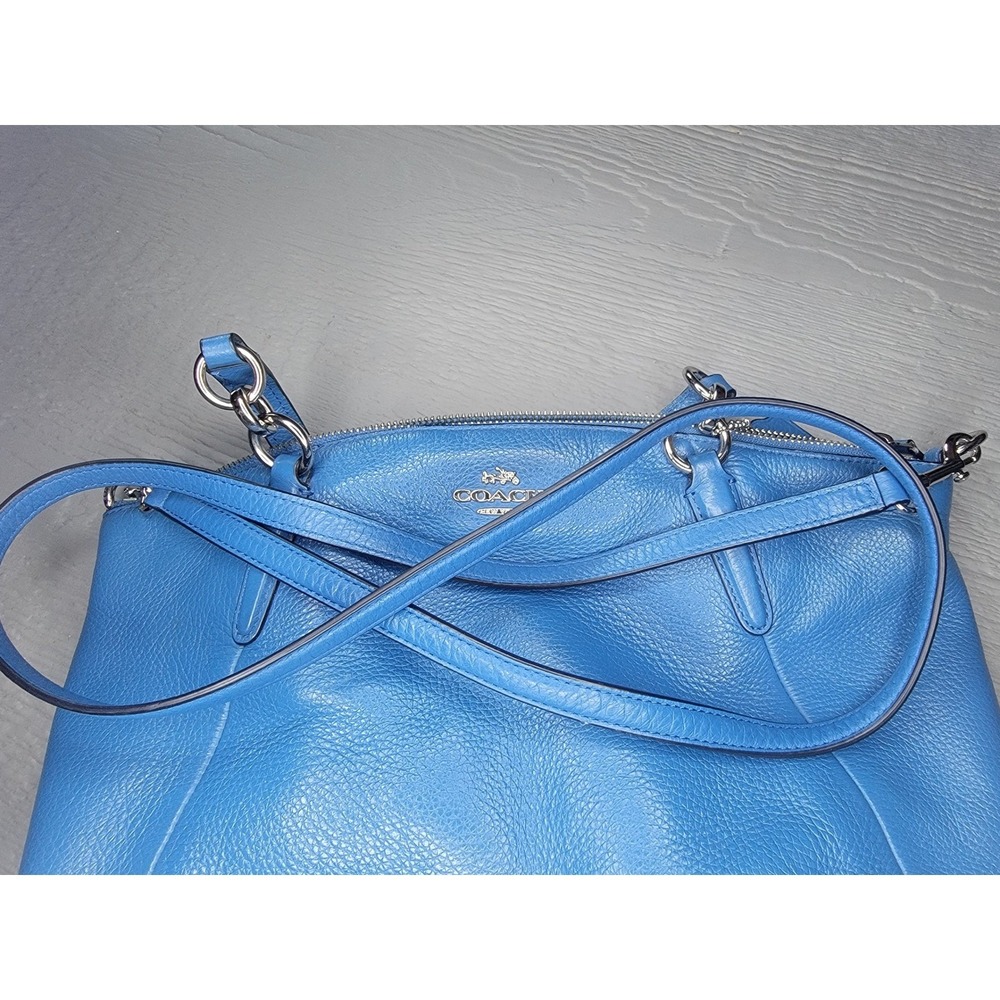 Coach Kelsey Satchel Cobalt Blue Pebbled Leather Crossbody Handbag Medium - Picture 8 of 14